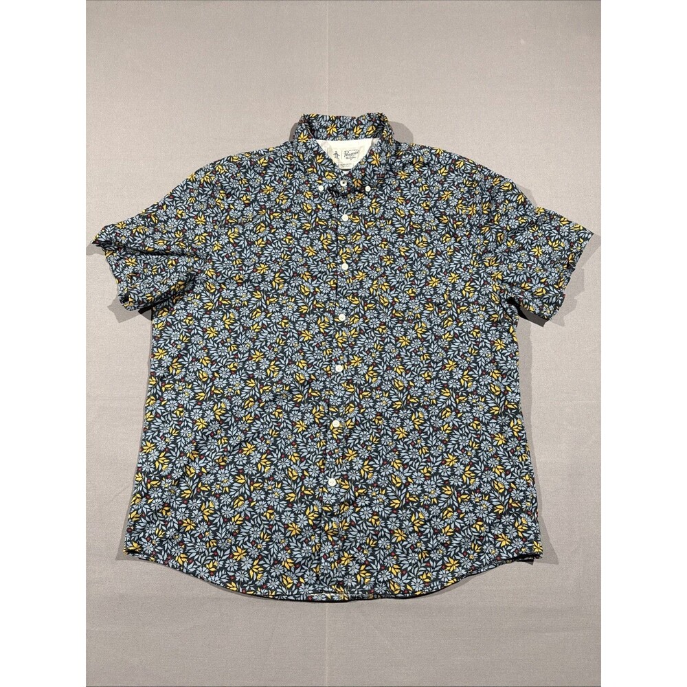 Original Penguin Hawaiian Shirt Mens XL Blue Floral Leaves Camp Pocket